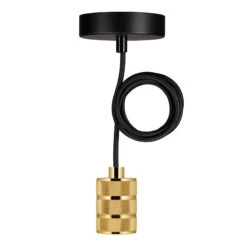 BAILEY 141472 Pendelleuchte Riga E27 Gold, Mit Textilkabel 1,5m