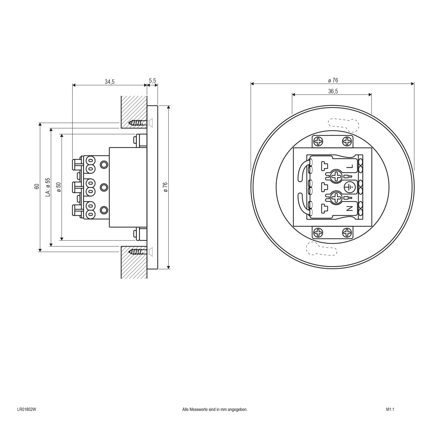 EVN LR01802W LED Wandeinbau IP44, 1,8W, 3000K, 55lm 4 EVN LR01802W LED Wandeinbau IP44, 1,8W, 3000K, 55lm – Bild 2